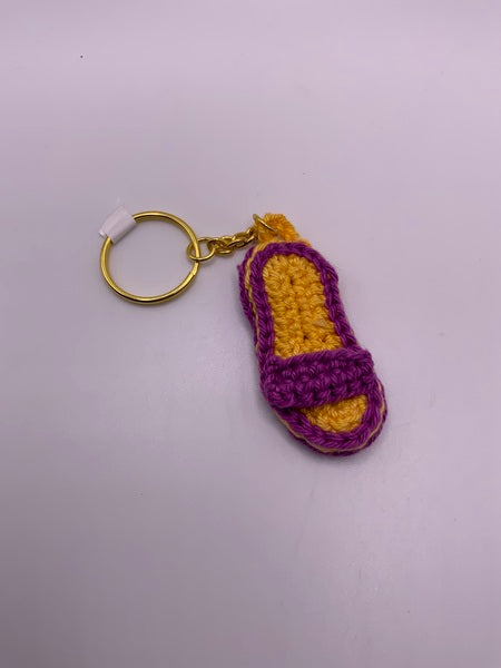 (261) Crochet Flip Flop Keyring - Yellow and Pink