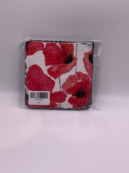 (187) Red Poppys Slate Coaster
