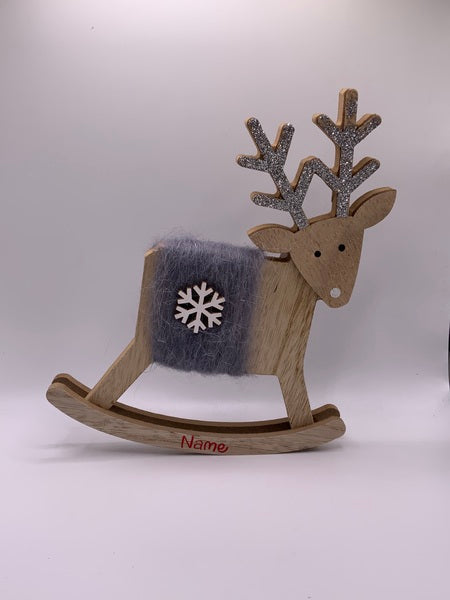 Rocking Grey Wool Reindeer Personalisable