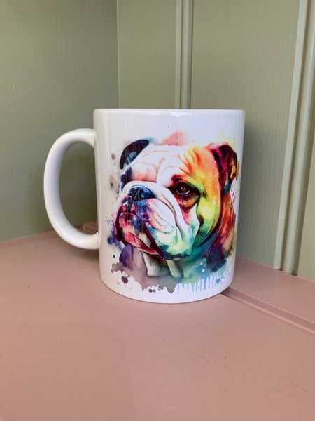 Bulldog Dog Mug & Coaster Rainbow Design 3