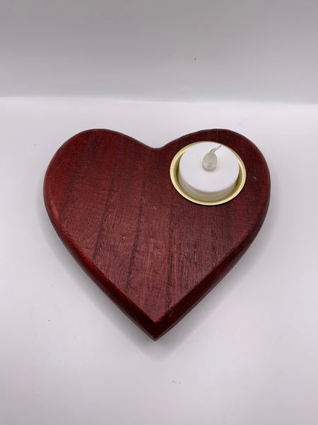 (223) Red Wooden Heart Tea Light Holder - Right