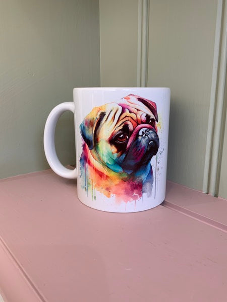 Pug Dog Mug & Coaster Rainbow