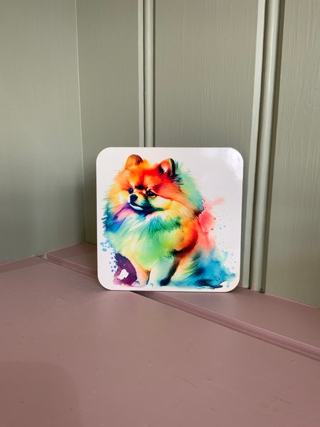 Pomeranian Dog Mug & Coaster Rainbow Design 1