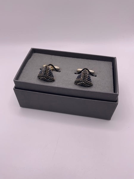 (132) Grey Pyramid Beaded Cuff Links