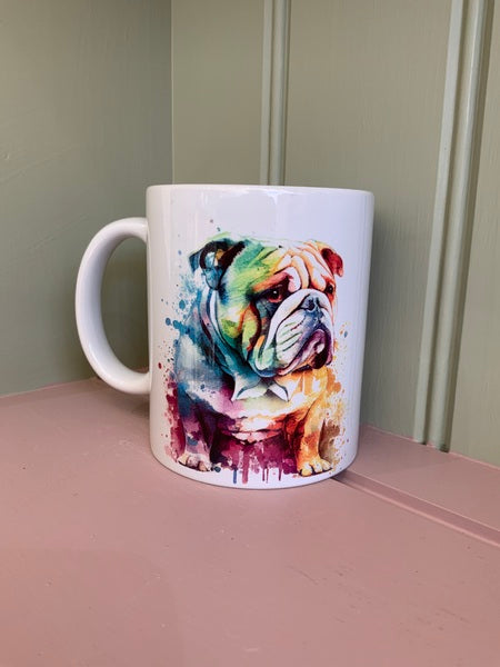 Bulldog Dog Mug & Coaster Rainbow Design 2