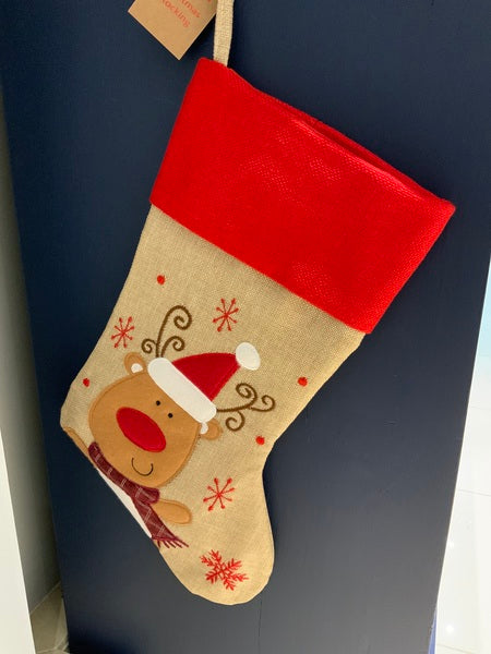 (387) Hessian Reindeer Personalisable Santa Stocking