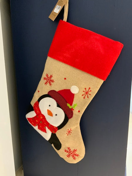 (387) Hessian Penguin Personalisable Santa Stocking