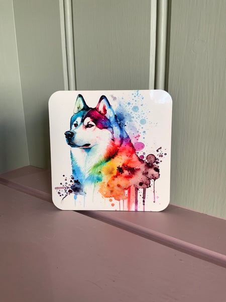 Husky Dog Mug & Coaster Rainbow Design 2