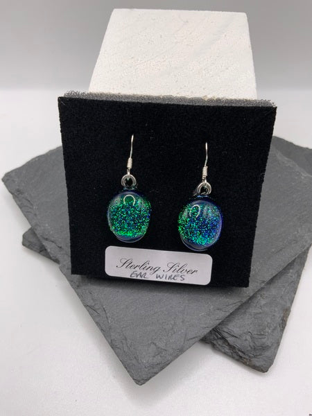 (224) Emerald  Dichroic Earrings