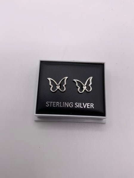 (224) Outline Butterfly Sterling Silver Studs