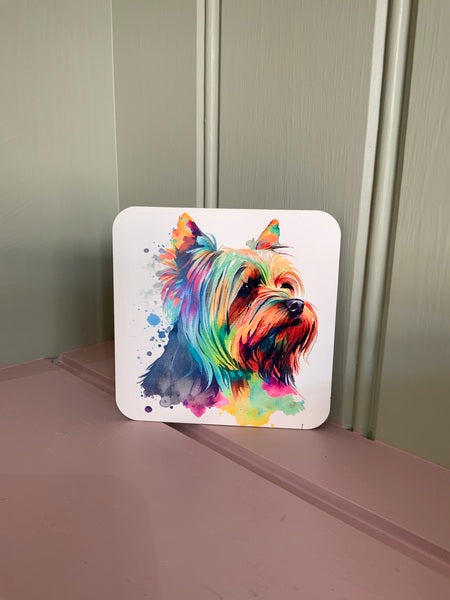 Yorkshire Terrier Dog Mug & Coaster Rainbow Design 1