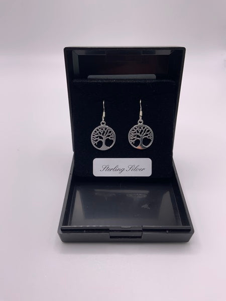 (224) Flat Tree Of Life Sterling Silver Earrings