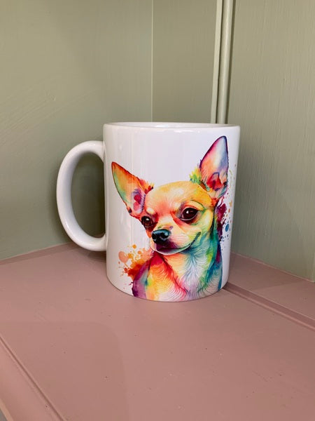 Chihuahua Dog Mug & Coaster Rainbow Design 1