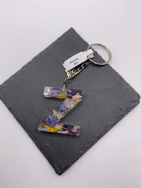 (261) Z Floral Resin Lettered Keyring