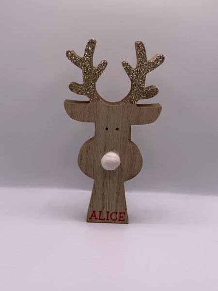Gold Glittery Antler Reindeer - Personalisable