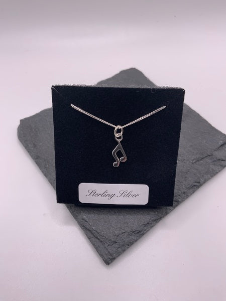 (224) Sterling Silver Music Note Necklace
