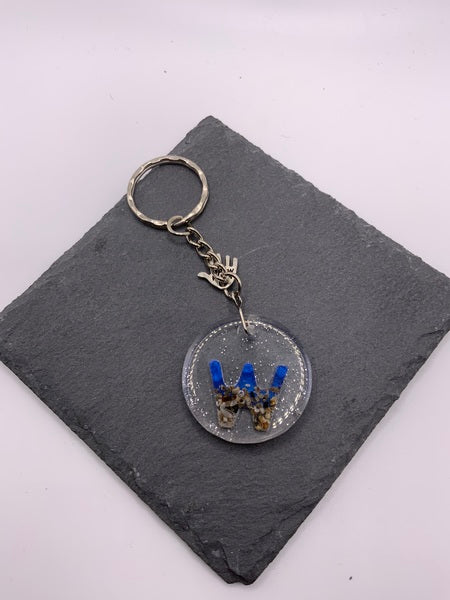 (261) Beach Resin Letter Keyring - W - Glitter