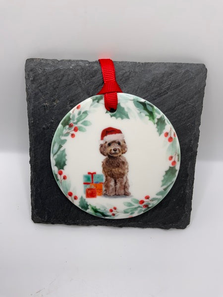 (223) Cockapoo Sitting - Dog Christmas Decoration