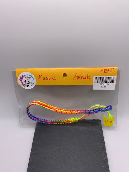 (228) Adult Macrame Anklet - Neon Rainbow