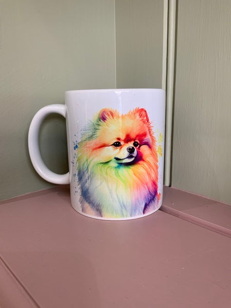 Pomeranian Dog Mug & Coaster Rainbow Design 2