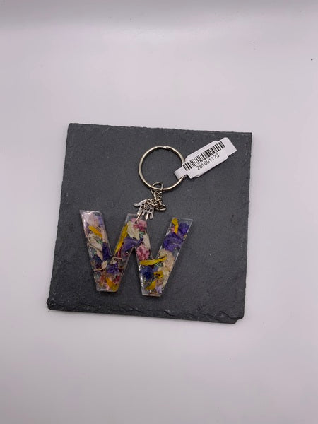 (261) W Floral Resin Lettered Keyring