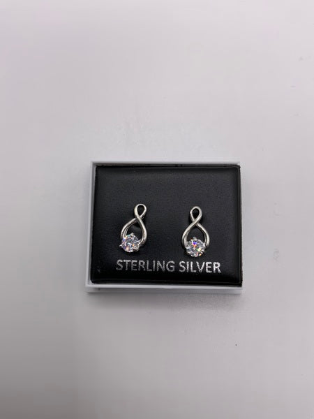 (224) CZ Twist Loop Sterling Silver Studs