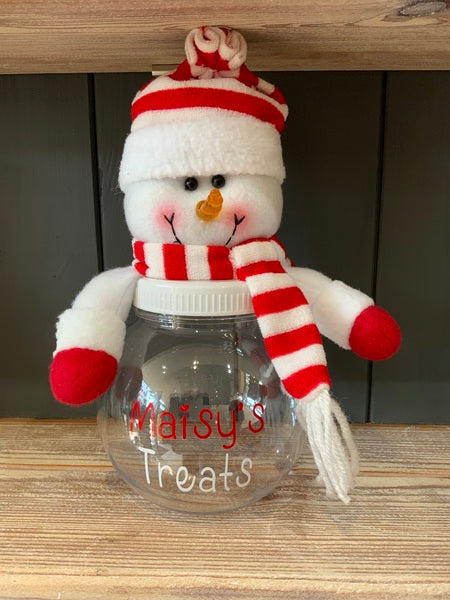 (387) Stripey Snowman Sweet Jar - Personalisable