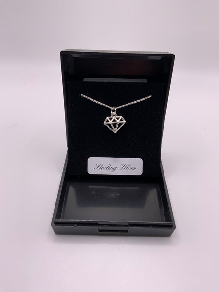 (224) 3d Diamond Sterling Silver Necklace