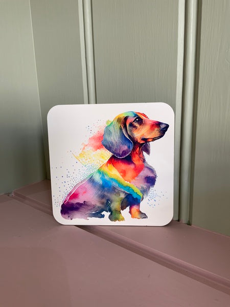 Dachshund Dog Mug & Coaster Rainbow Design 2