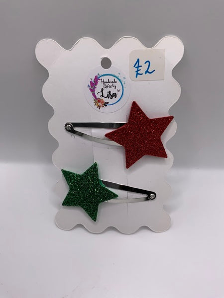(228) Star Clips - Red/Green