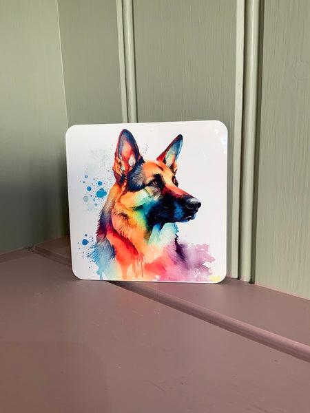 German Shepard Dog Mug & Coaster Rainbow Design 2