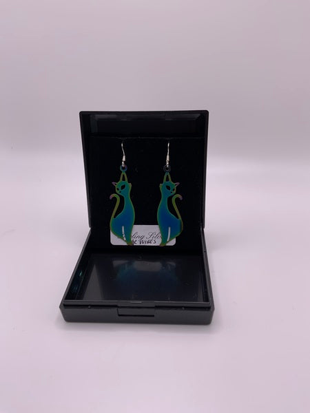 (224) Rainbow Long Cat Green Earrings