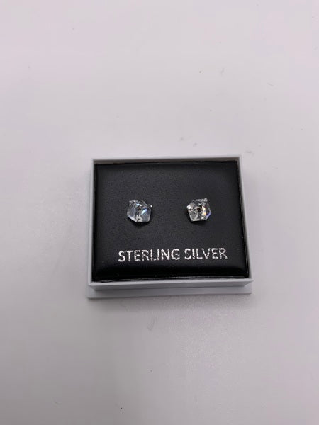 (224) Crystal Cube Sterling Silver Studs