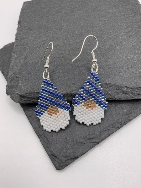 (132) Stripey Gonk Earrings - Blue and Silver Mix