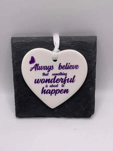 (223) Always Believe Purple Ceramic Heart