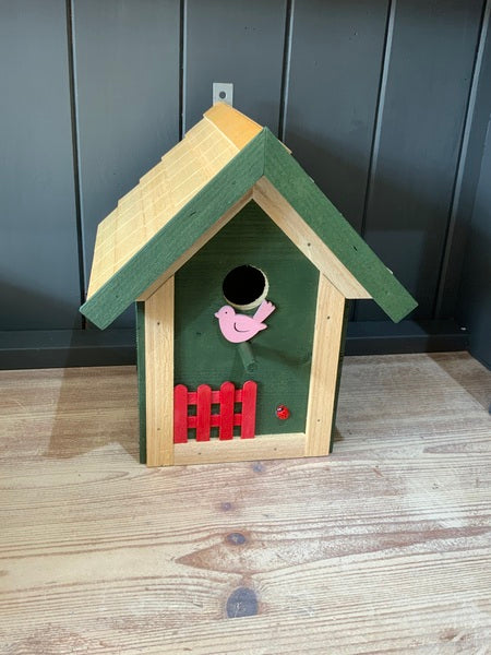 (159) Bills Boxes-Bird House-Green-Wood-Red