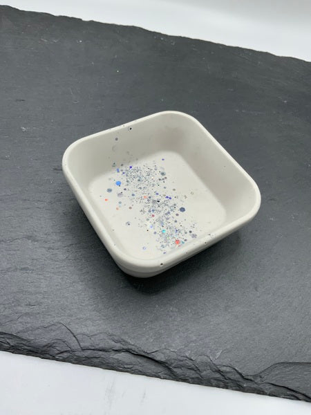 (261) Square Grey Glitter Jesmonite Trinket Dish