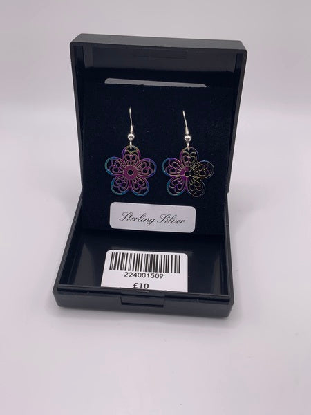 (224) Rainbow Flower Small Earrings