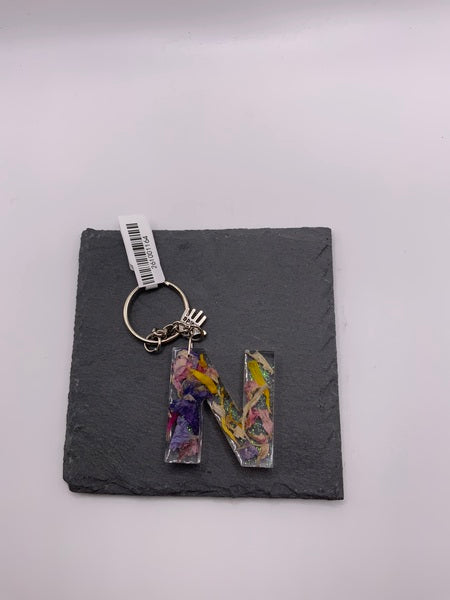 (261) N Floral Resin Lettered Keyring
