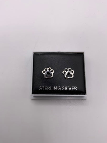 (224) Paw Outline Sterling Silver Studs