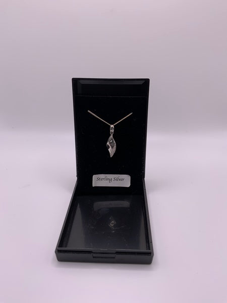(224) Sterling Silver CZ Leaf Necklace