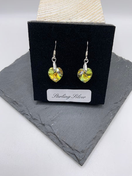 (224) Crystal AB Heart Earrings - Sterling Silver