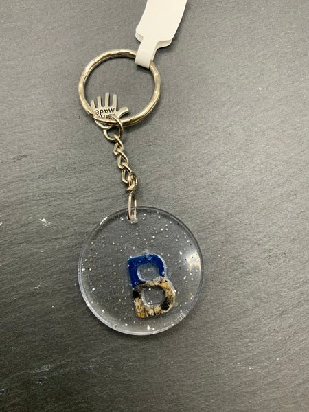 (261) Beach Resin Letter Keyring - B - Glitter