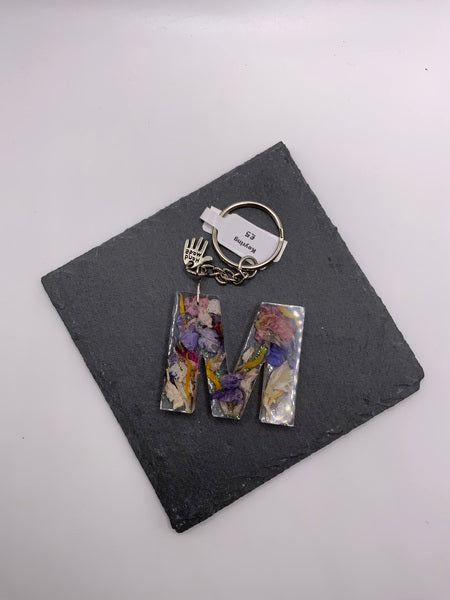 (261) M Floral Resin Lettered Keyring