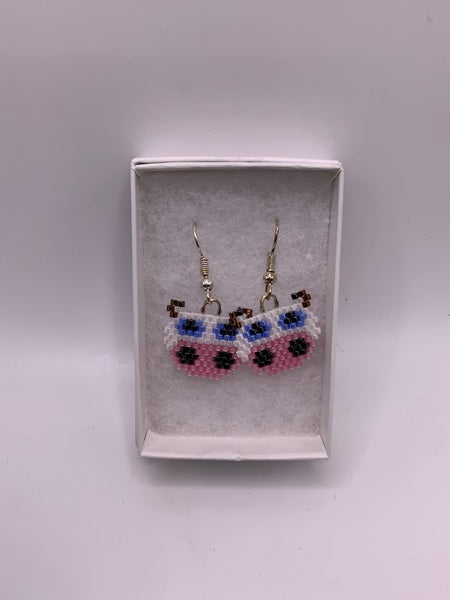 (132) Beaded Matt Cow Earrings on Silver Plated Hooks