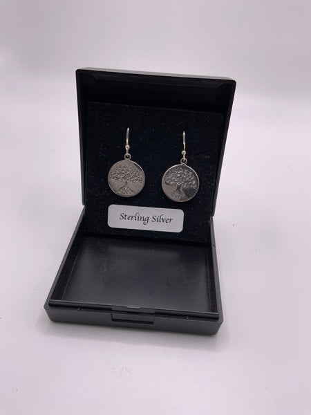 (224) Sterling Silver Etched Tree Earrings