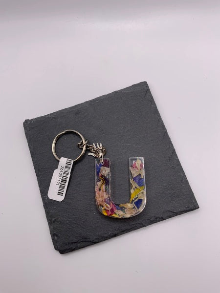 (261) U Floral Resin Lettered Keyring