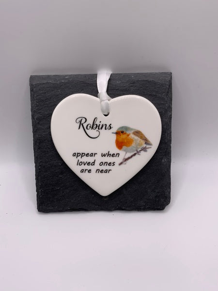 (223) Loved Ones Robins Appear Ceramic Heart