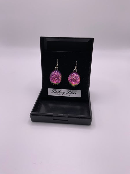 (224) Pink Drop Dichroic Glass Earrings