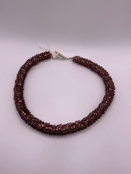 (132) Burgandy Beaded Necklace